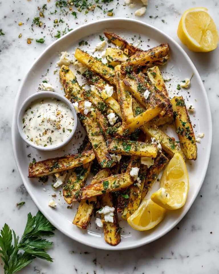 Greek Fries with Feta, Herbs, Lemon, and Tzatziki Recipe