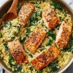Skillet Salmon with Orzo & Green Pea Pesto Recipe