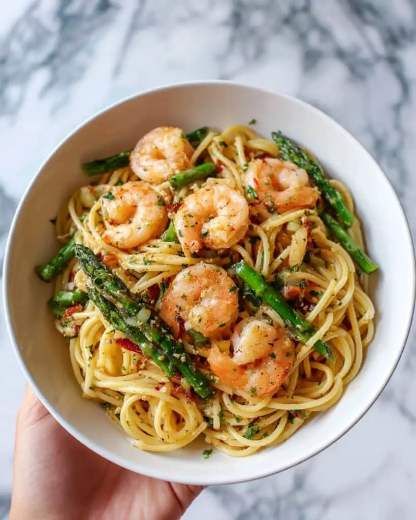 Shrimp and Asparagus Over Pasta Recipe