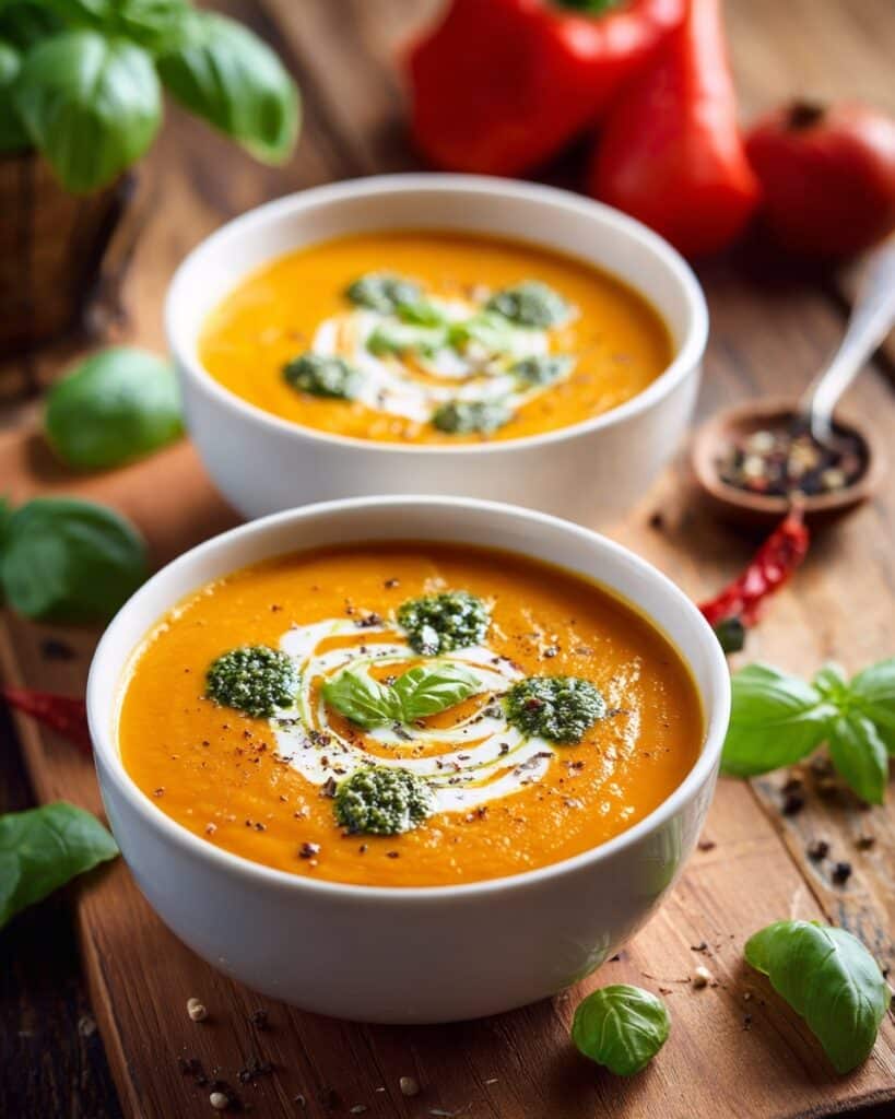 Spicy Roasted Tomato and Red Pepper Soup Recipe
