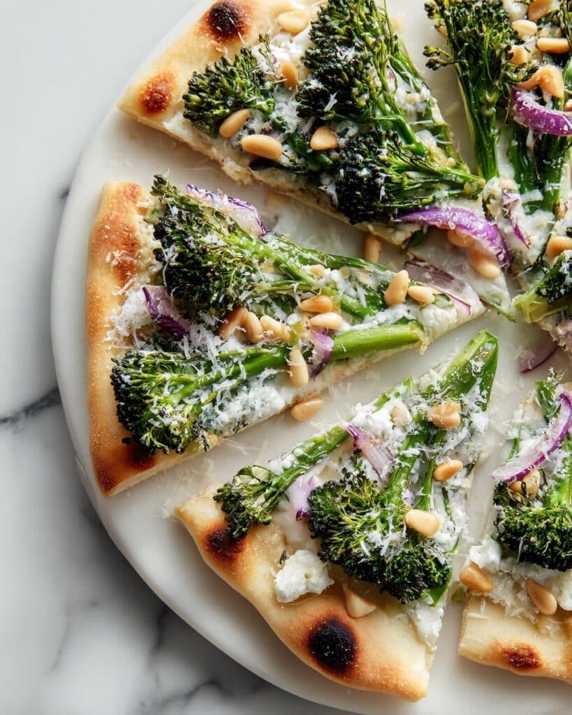 Broccoli White Pizza with Garlic Ricotta and Cheesy Toppings Recipe
