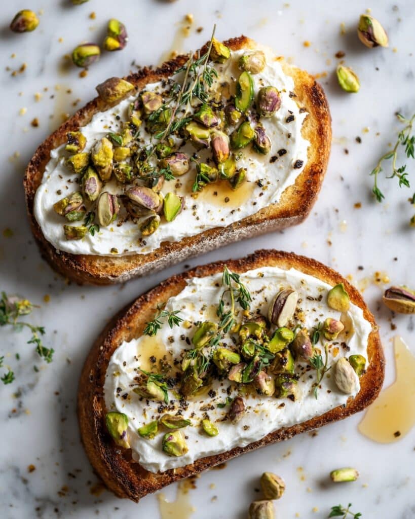 Whipped Ricotta Toast with Pistachio and Lemon Thyme Honey Recipe